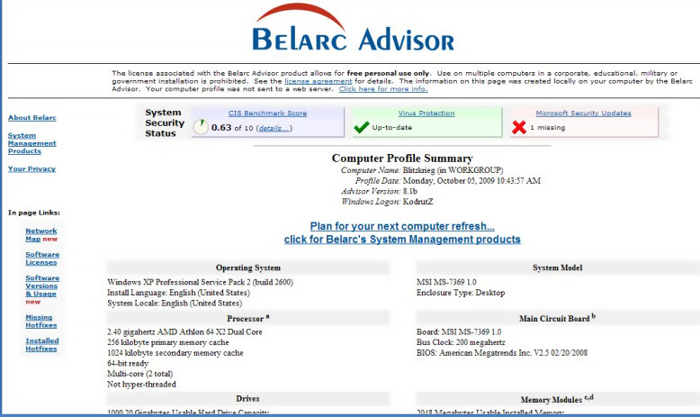 مدیاسافت - نرم افزار Belarc Advisor